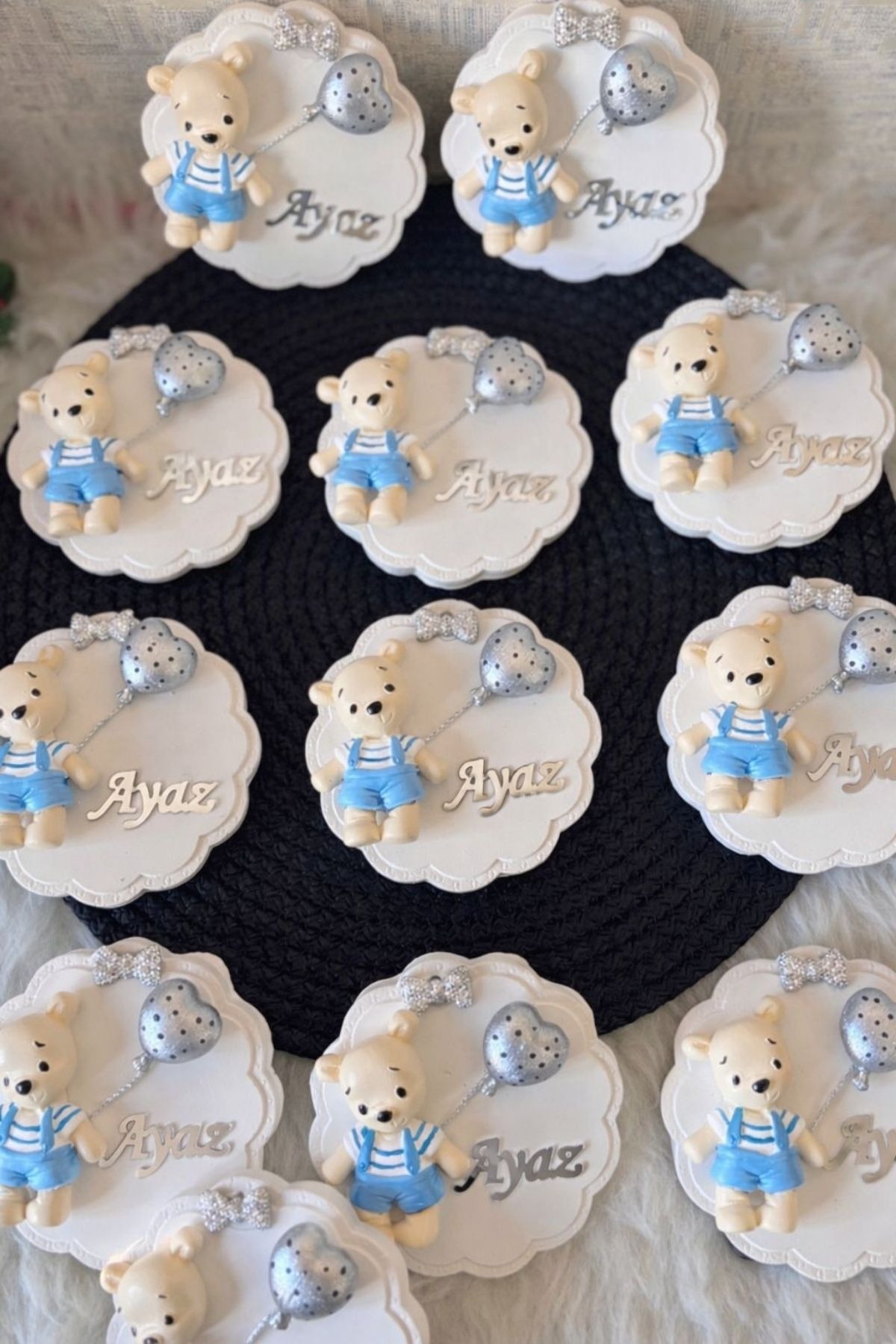  Ayıcık Magnet Hediyelik | İsimli Erkek Bebek Baby Shower & Doğum Magnet 20 Adet 