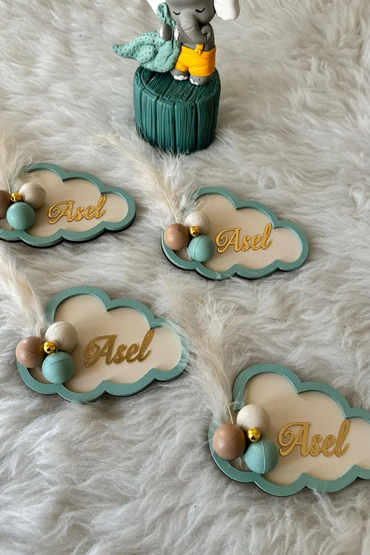 Bulut İsimli Magnet + 1 Adet Fil Küp İsimlik Hediye | Bebek Hediyelik Set 20 Adet 