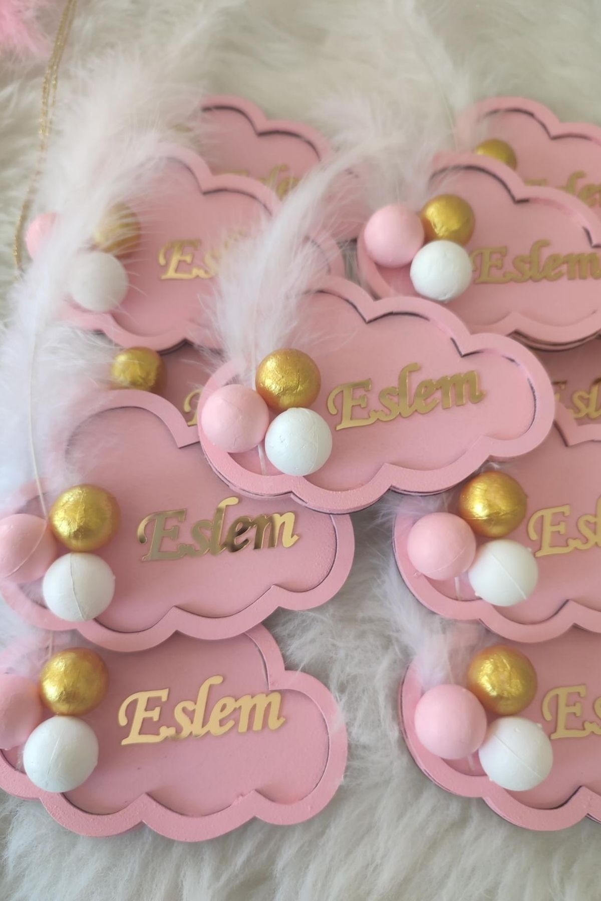 Pembe Bulut İsimli Magnet Hediyelik | Kız Bebek Mevlüt & Doğum 20 Adet 