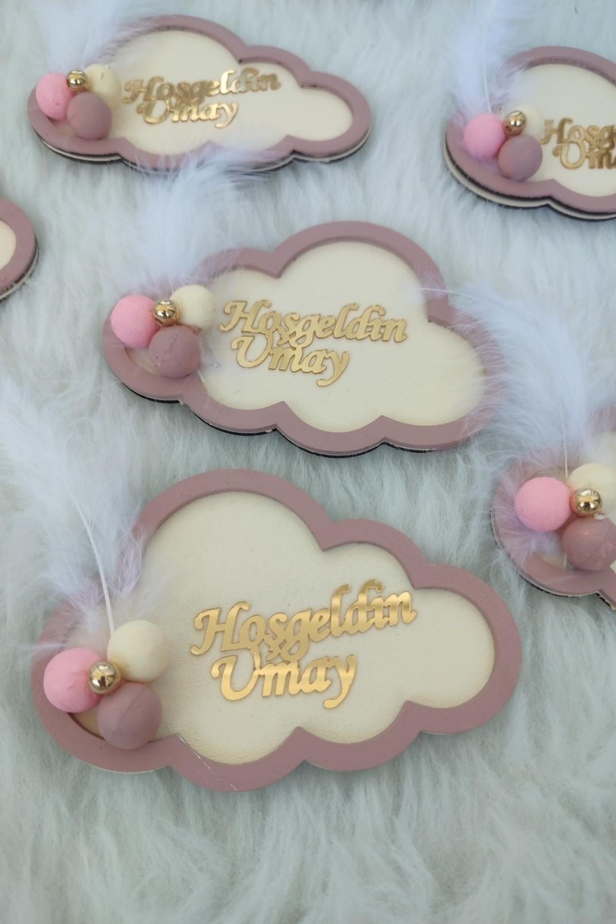 Hoşgeldin Bebek Bulut Magnet Hediyelik | Kız Bebek Mevlüt & Doğum 20 Adet 