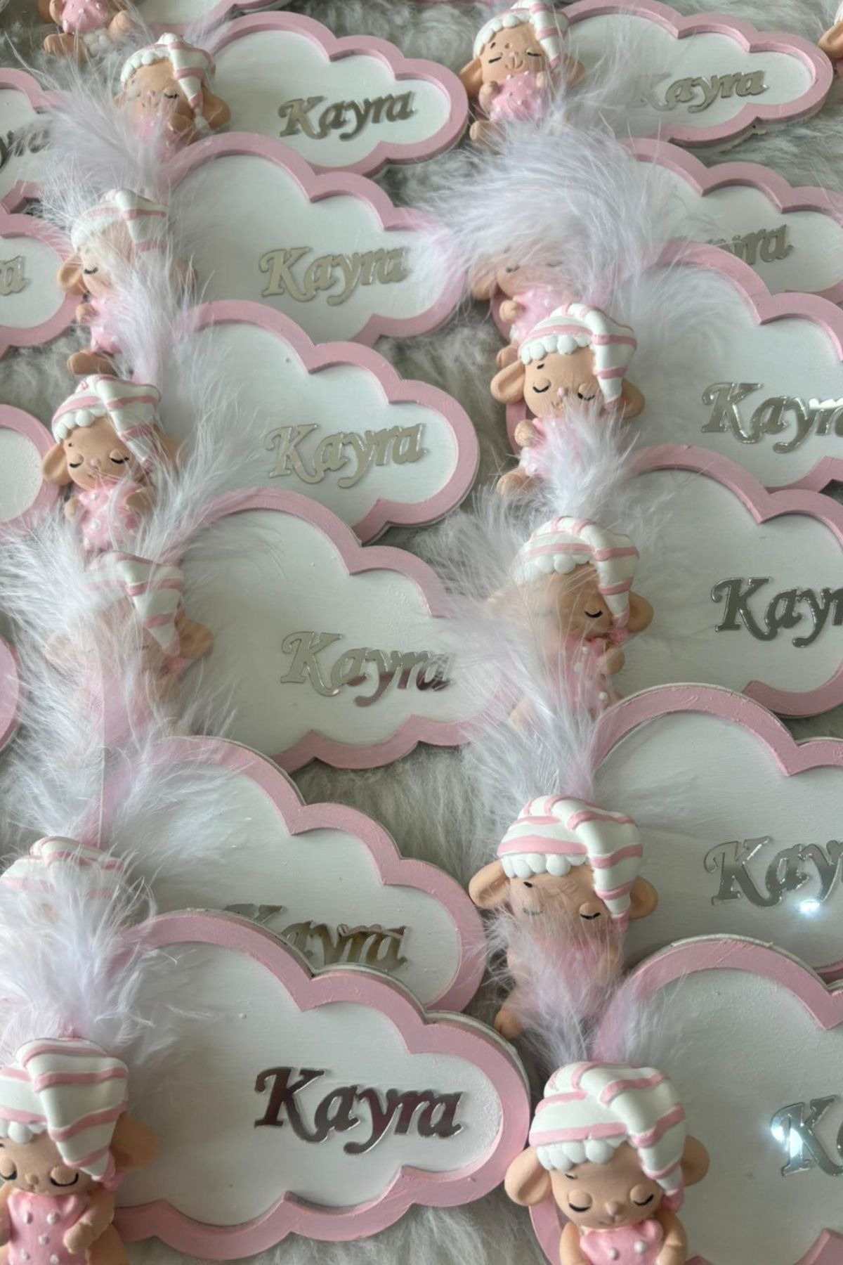 Figürlü Bulut İsimli Magnet Hediyelik | Kız Bebek Premium Mevlüt & Doğum  20 Adet 