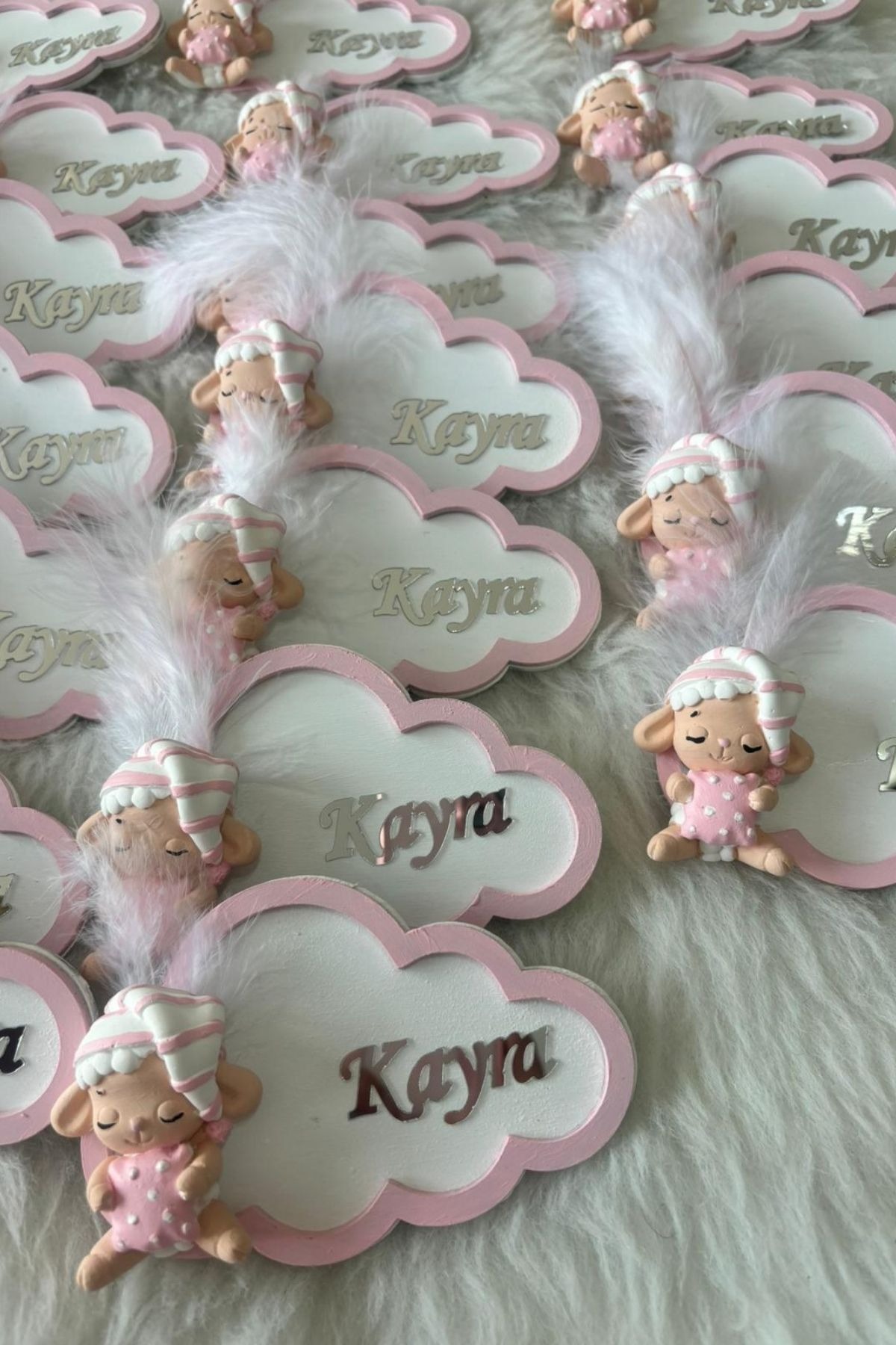 Figürlü Bulut İsimli Magnet Hediyelik | Kız Bebek Premium Mevlüt & Doğum  20 Adet 