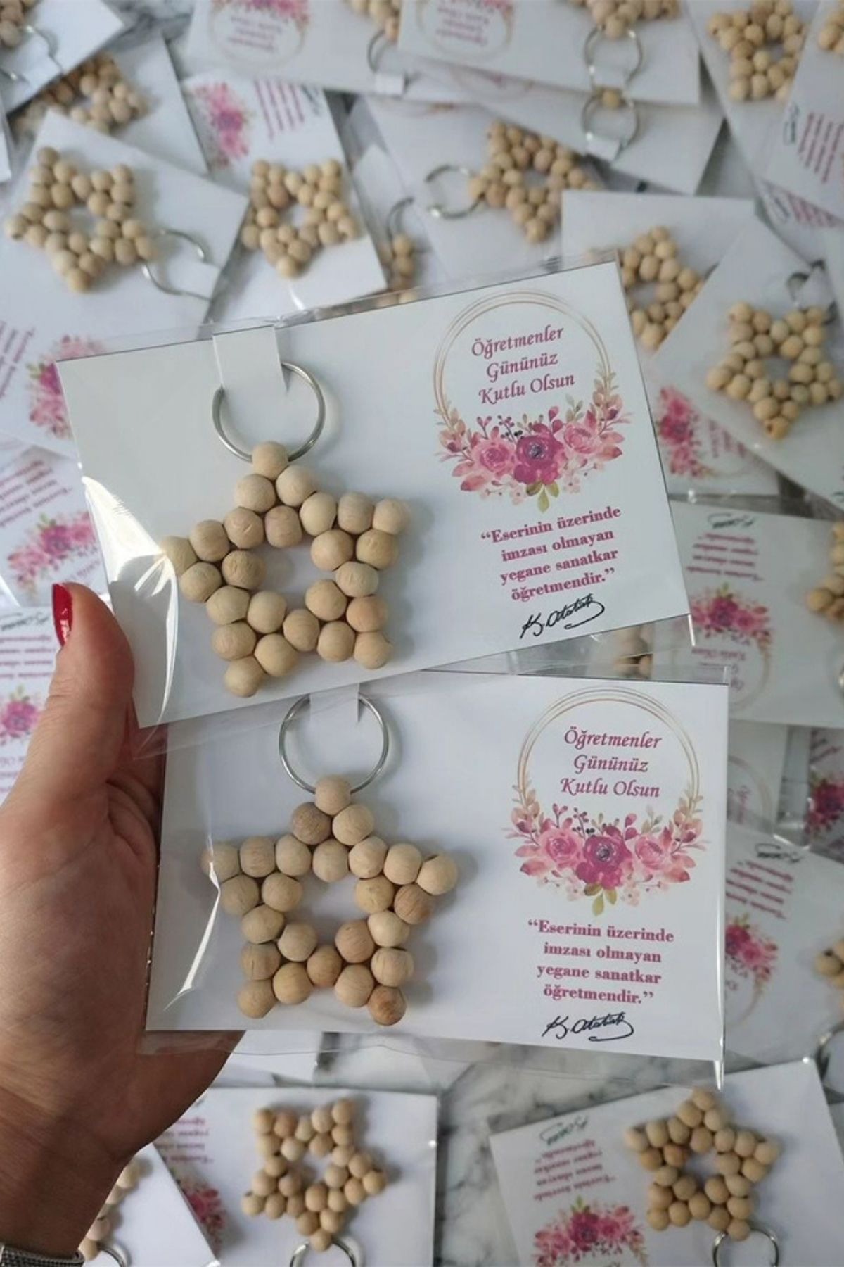  Bebek Hediyeliği Seti | Mavi & Doğal Ahşap Yıldız Anahtarlık 20 Adet