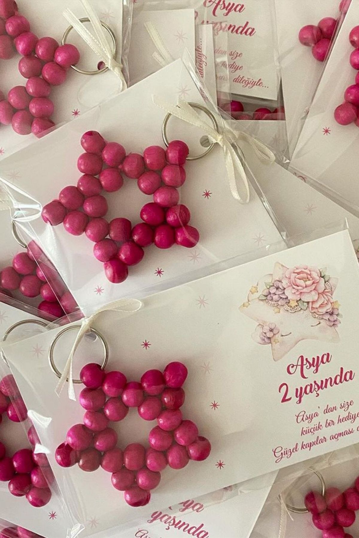 Doğum Günü Hediyeliği | İsimli Pembe Yıldız Anahtarlık 20 Adet