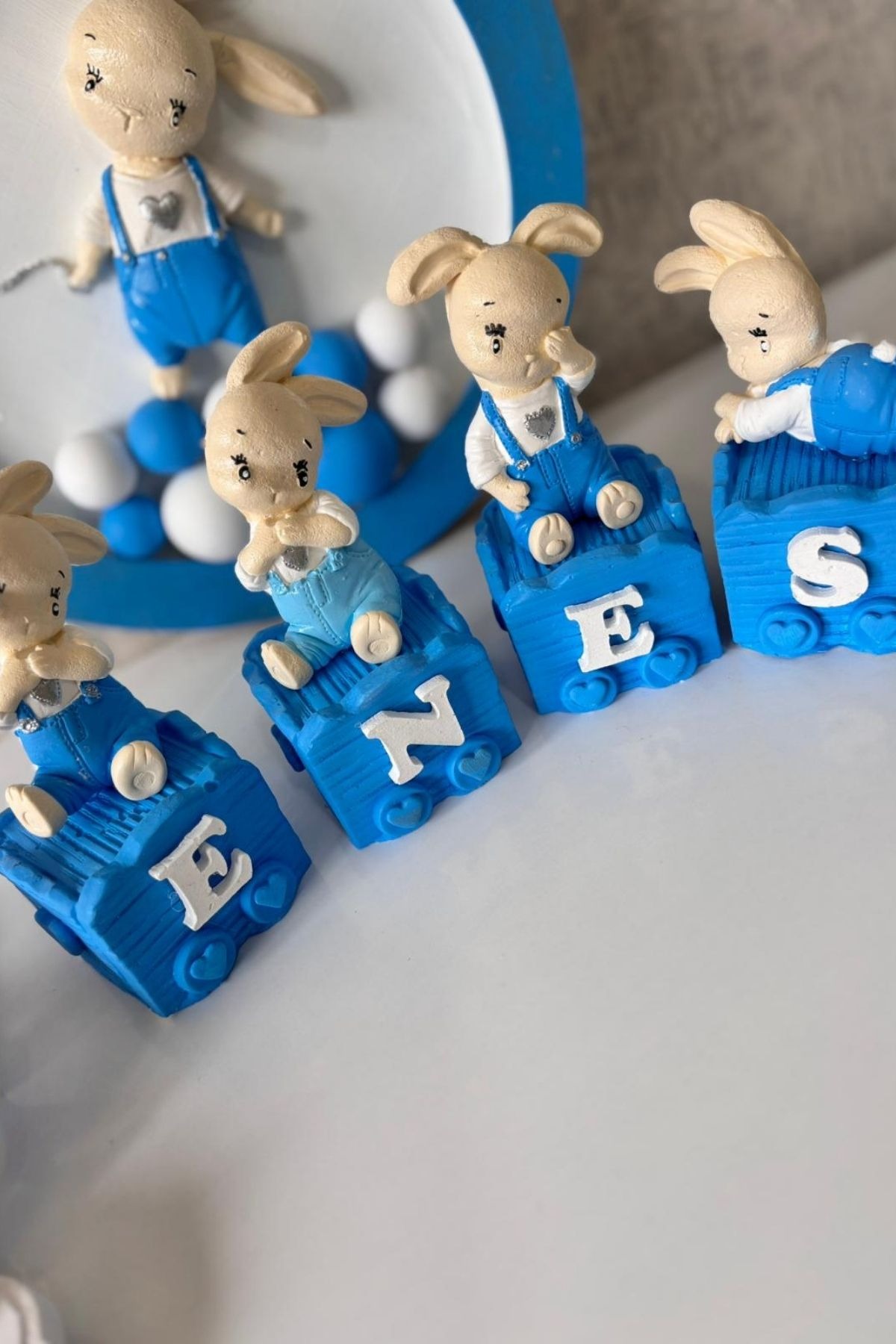  Erkek Bebek Seti | Tavşan Konsept Pano + 20 Magnet + Küp İsimlik