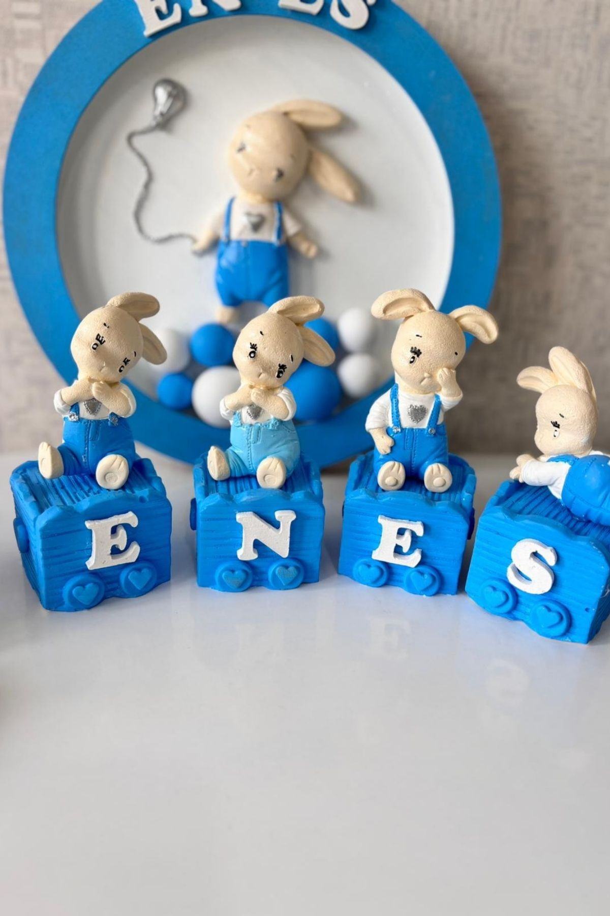  Erkek Bebek Seti | Tavşan Konsept Pano + 20 Magnet + Küp İsimlik