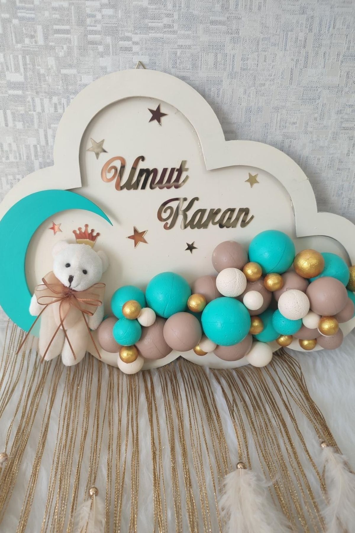  3’lü Bulut Set | 20 Magnet + İsimli Pano + Takı Yastığı
