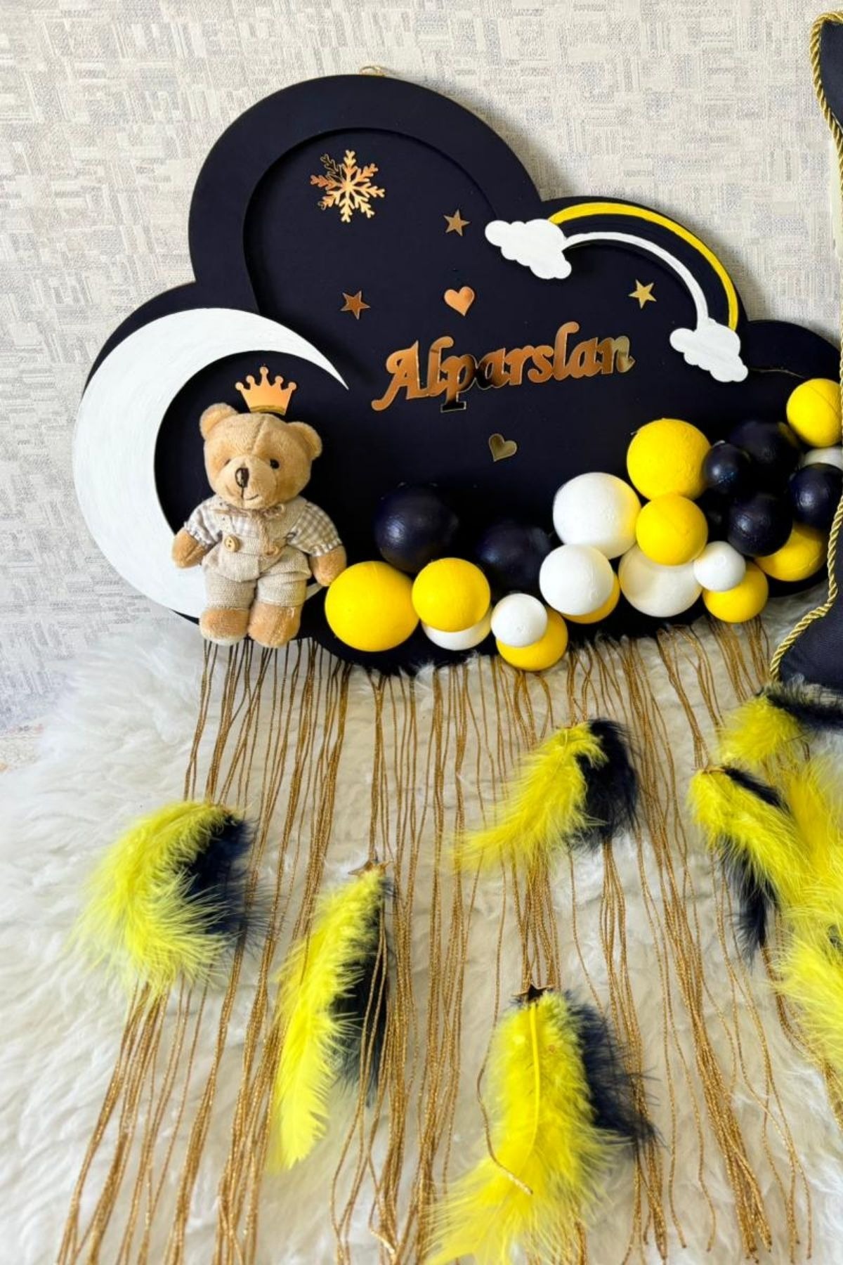  Lacivert Gold 3’lü Bebek Seti | Pano + Takı Yastığı + 20 Magnet