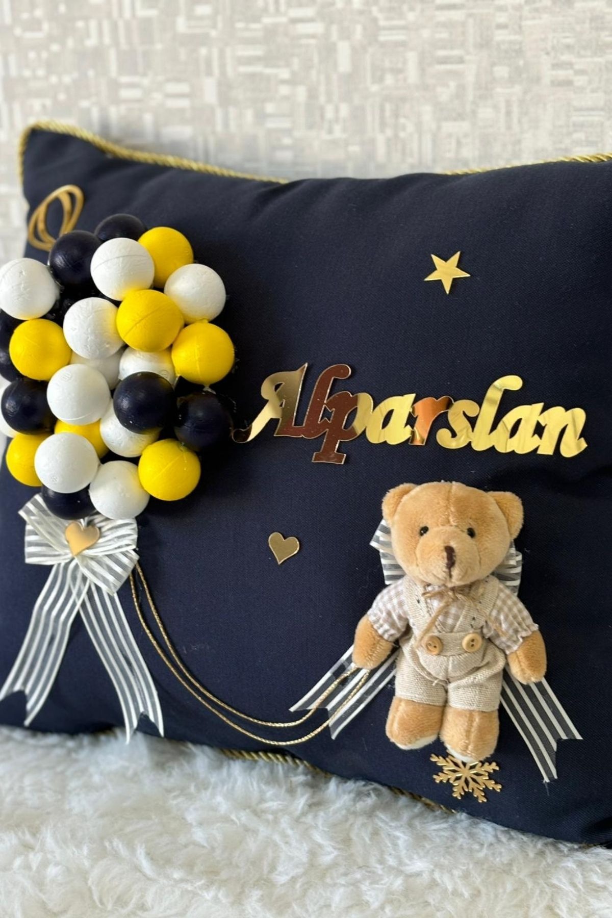  Lacivert Gold 3’lü Bebek Seti | Pano + Takı Yastığı + 20 Magnet