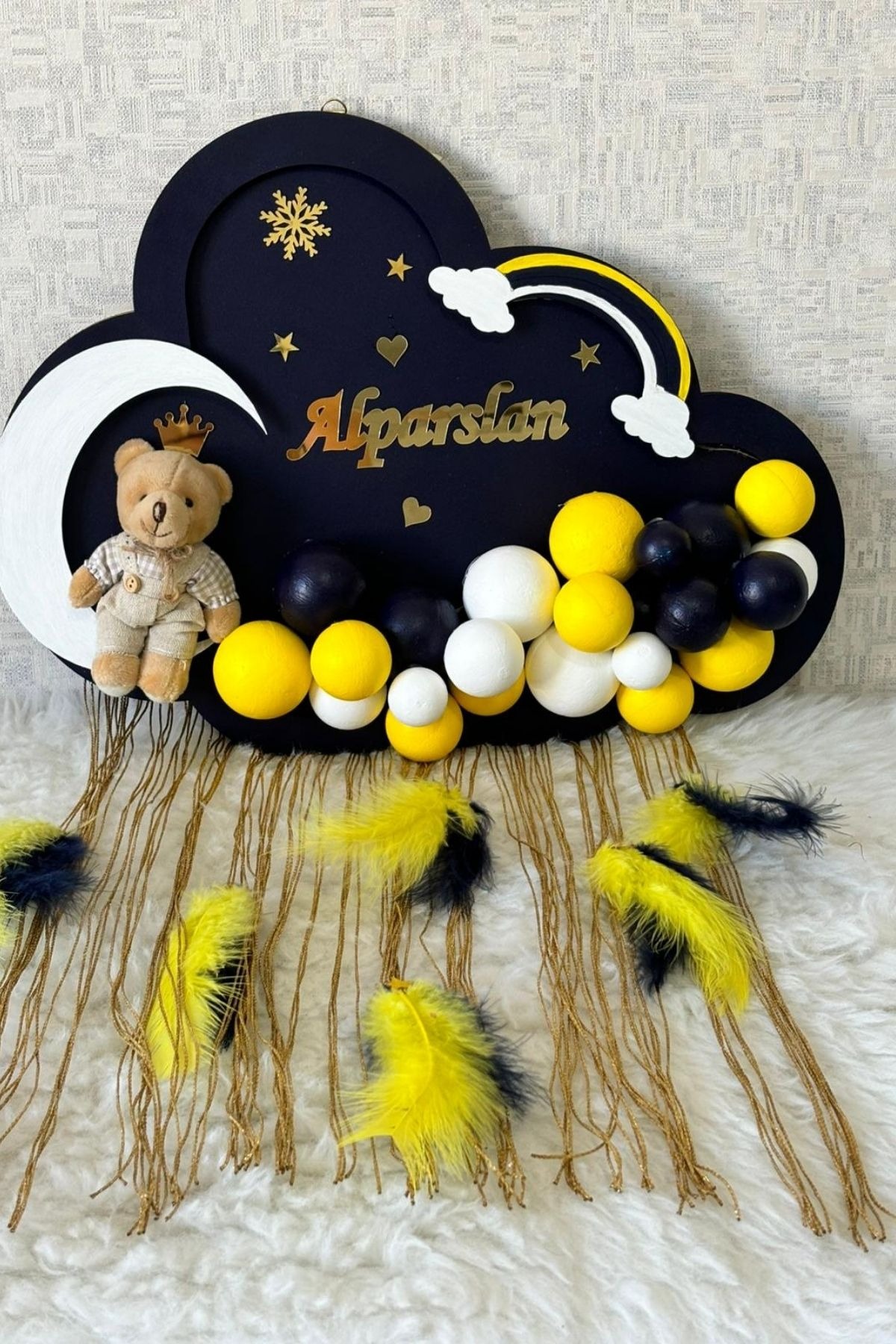  Lacivert Gold 3’lü Bebek Seti | Pano + Takı Yastığı + 20 Magnet