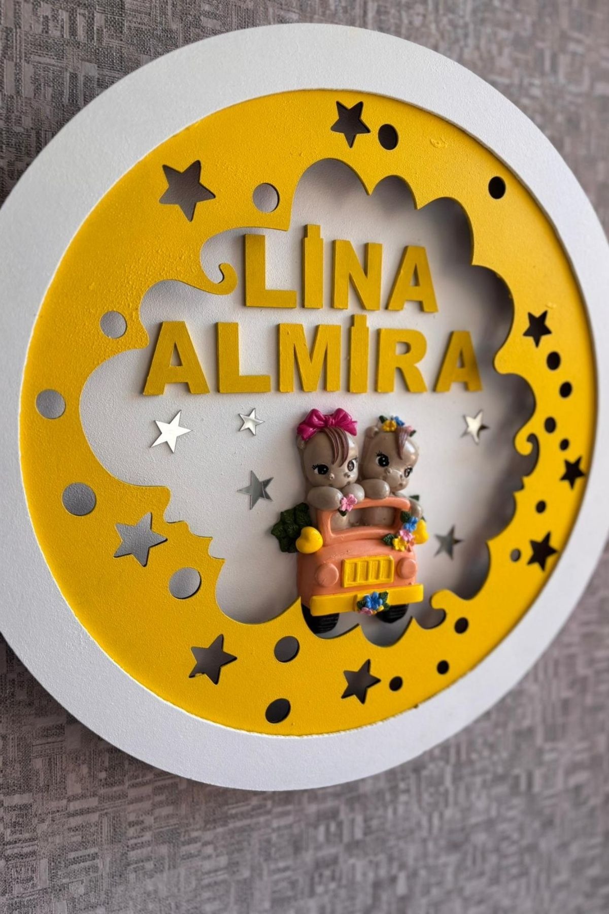 LED Işıklı Bebek Kapı Süsü 40 cm | İsimli Ahşap Pano