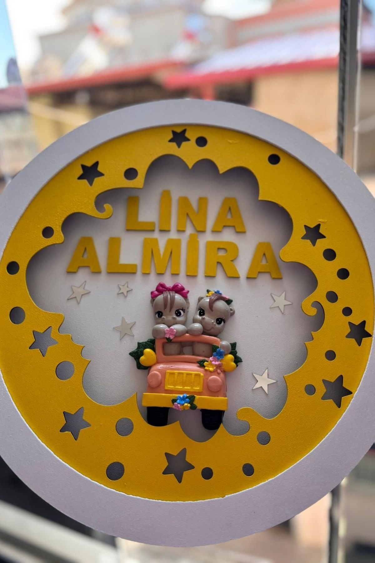 LED Işıklı Bebek Kapı Süsü 40 cm | İsimli Ahşap Pano