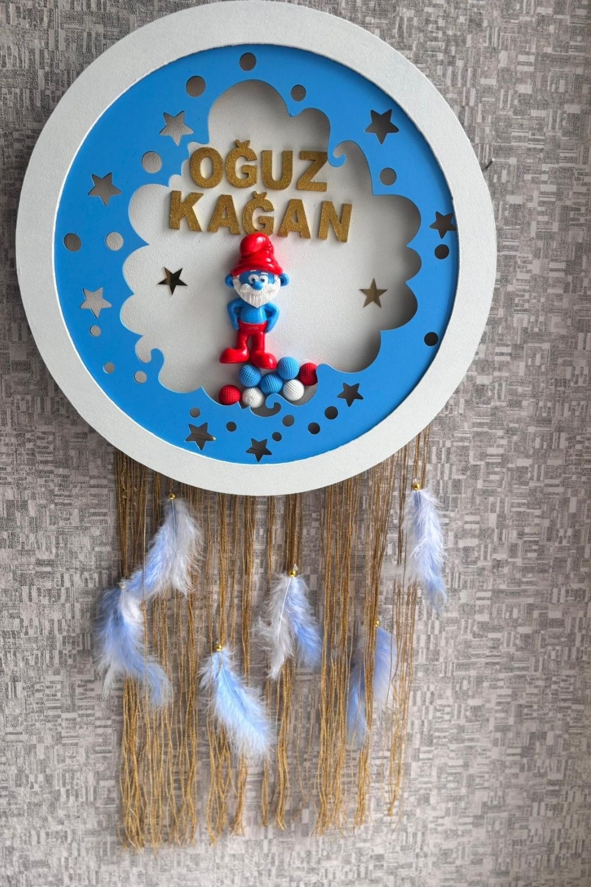 Şirin Baba İsimli Pano Kapı Süsü 40cm Led Işıklı