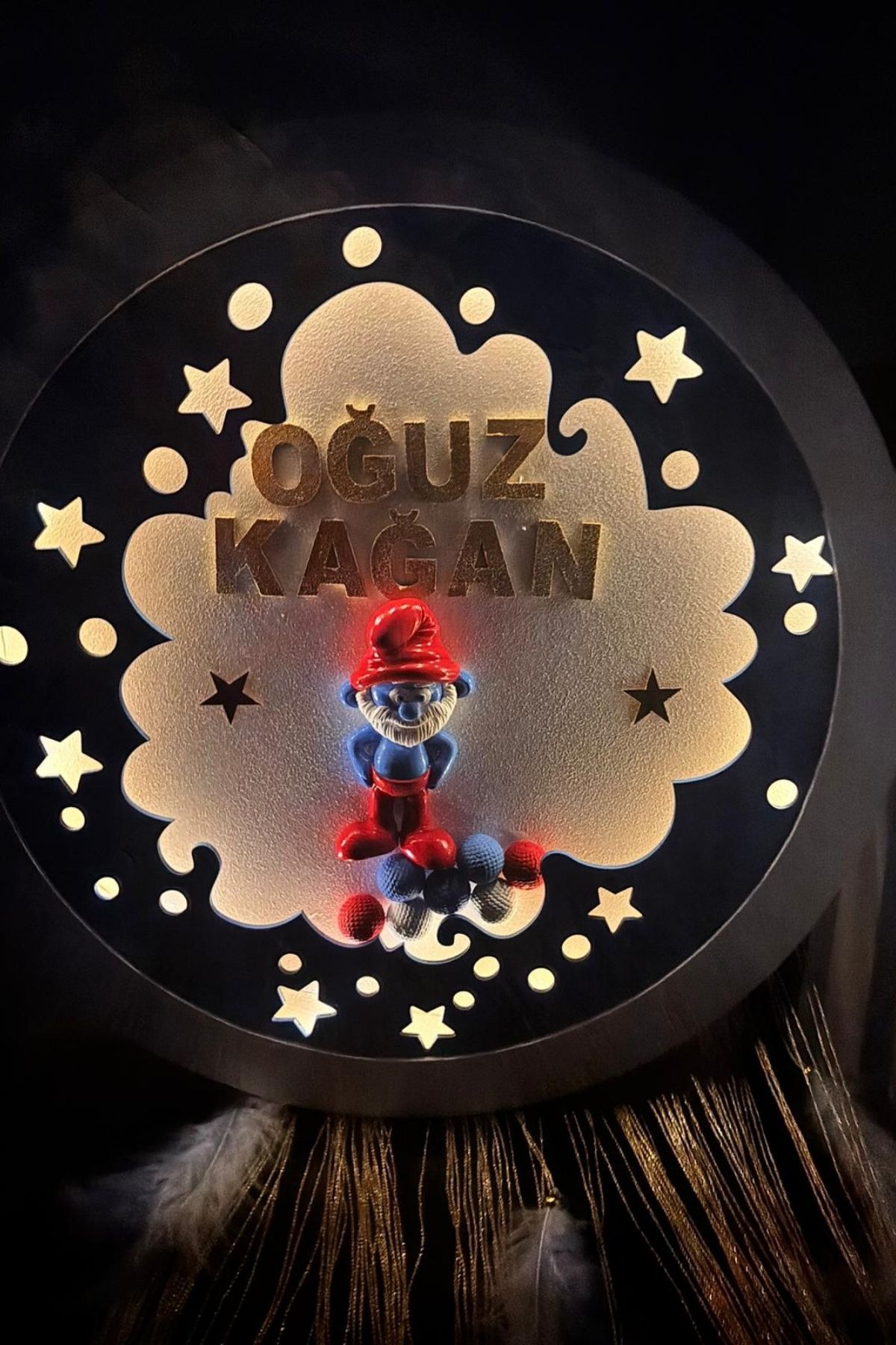 Şirin Baba İsimli Pano Kapı Süsü 40cm Led Işıklı