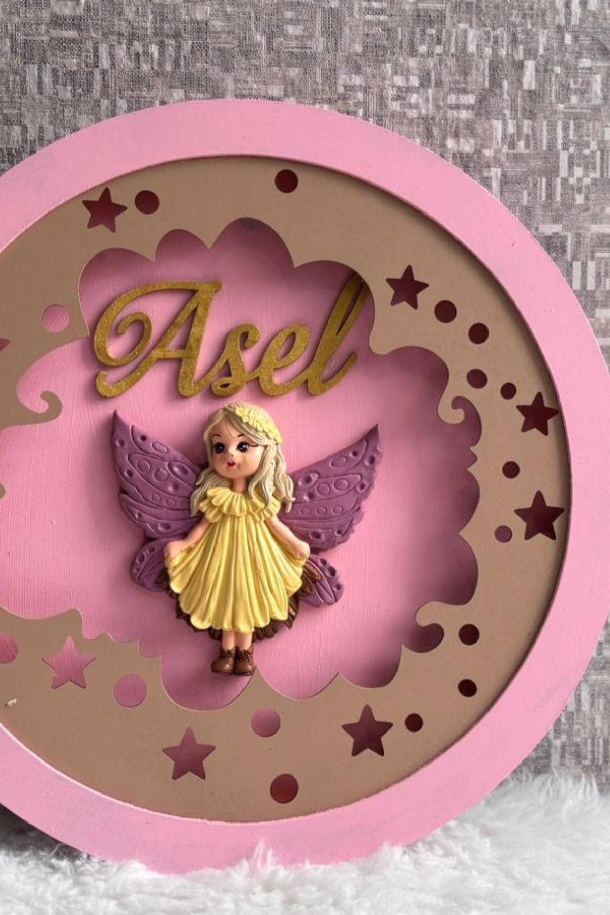  Melek Bebek Kapı Süsü 40 cm LED Işıklı | İsimli Pano