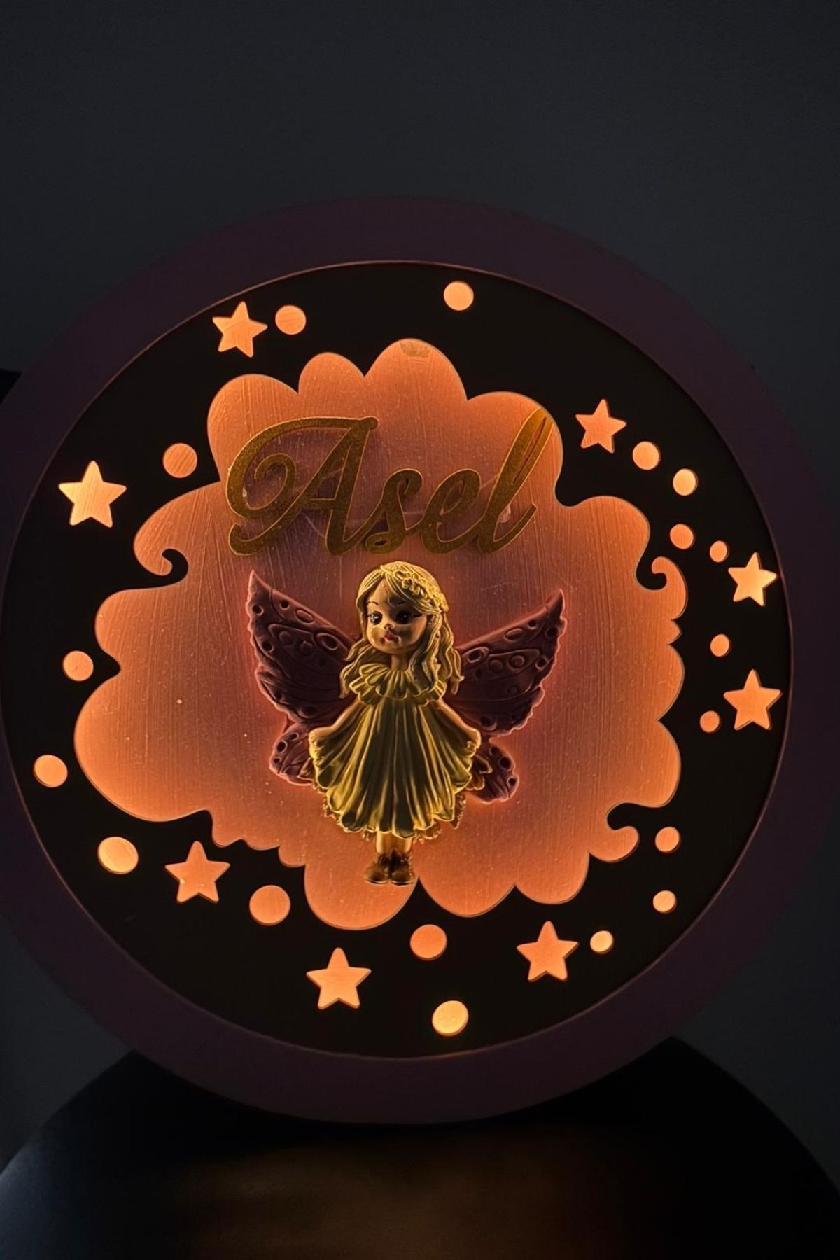  Melek Bebek Kapı Süsü 40 cm LED Işıklı | İsimli Pano