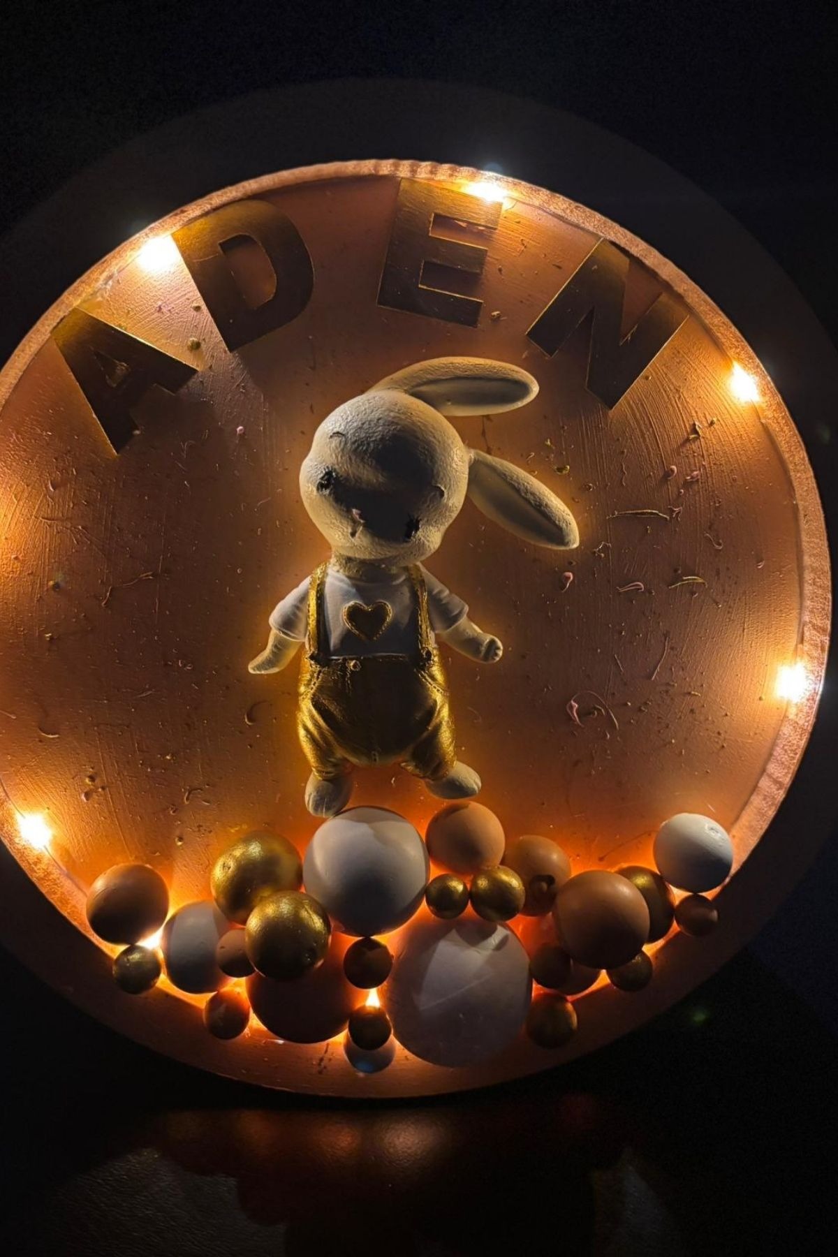 Tavşanlı Bebek Kapı Süsü 26 cm LED Işıklı | İsimli Pano