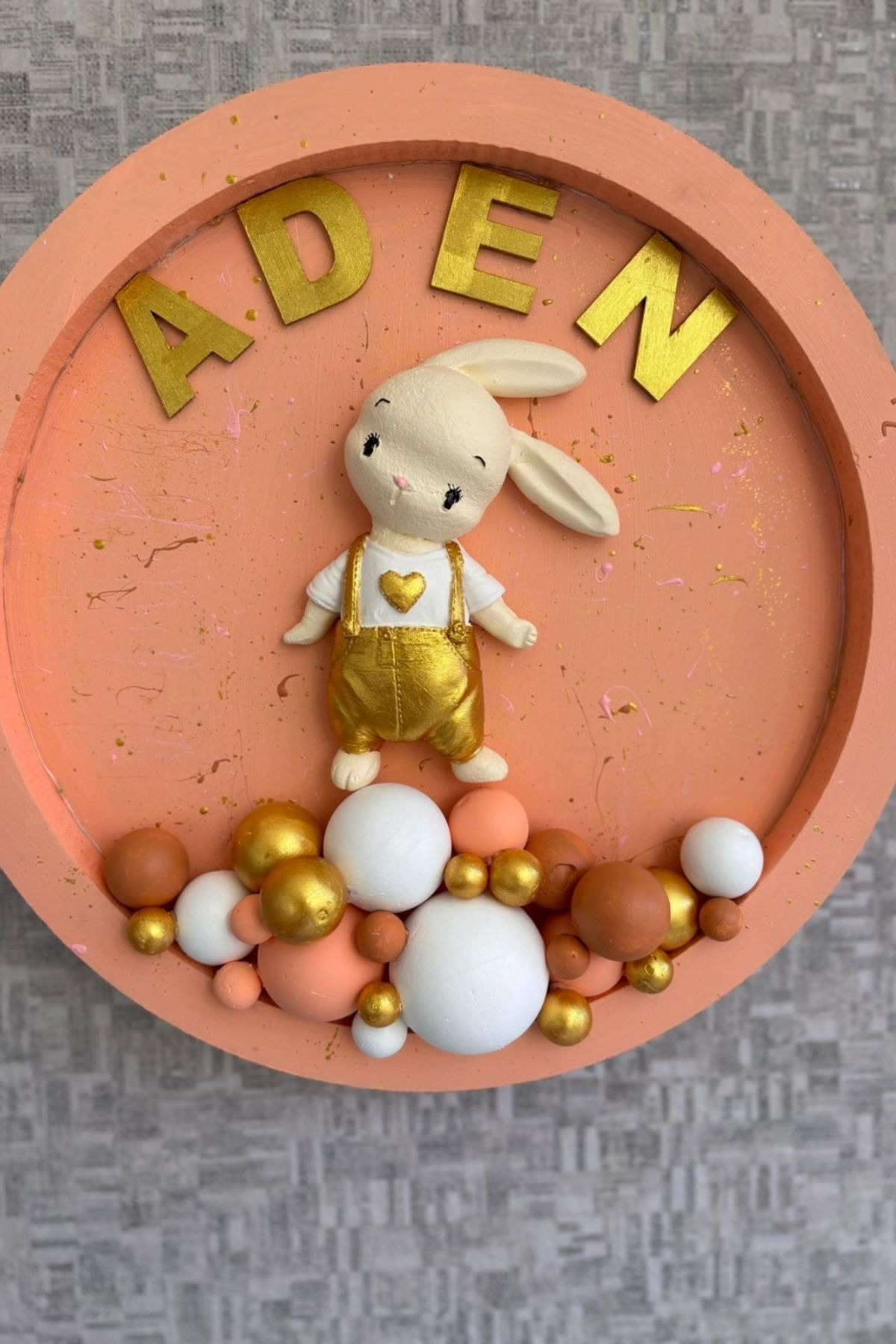 Tavşanlı Bebek Kapı Süsü 26 cm LED Işıklı | İsimli Pano