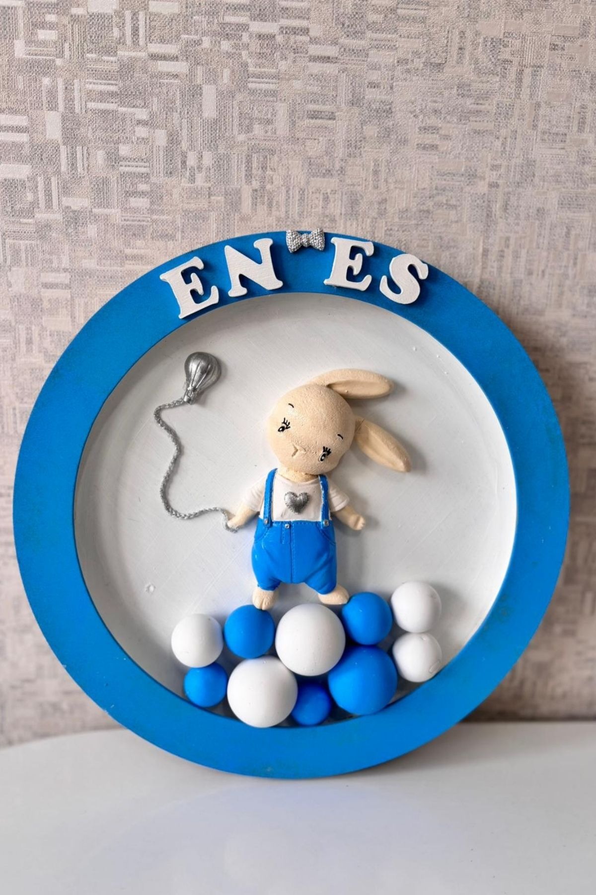 Tavşanlı Bebek Kapı Süsü 26 cm LED Işıklı | İsimli Pano