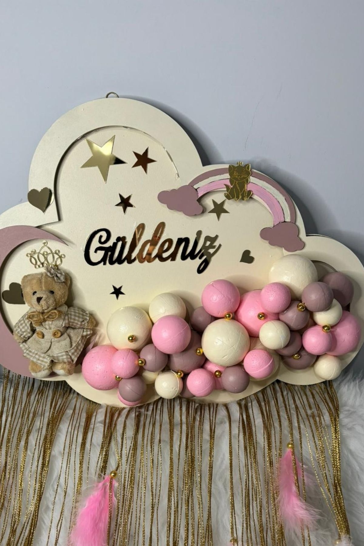 Bulut Bebek Kapı Süsü LED Işıklı | İsimli Ahşap Pano