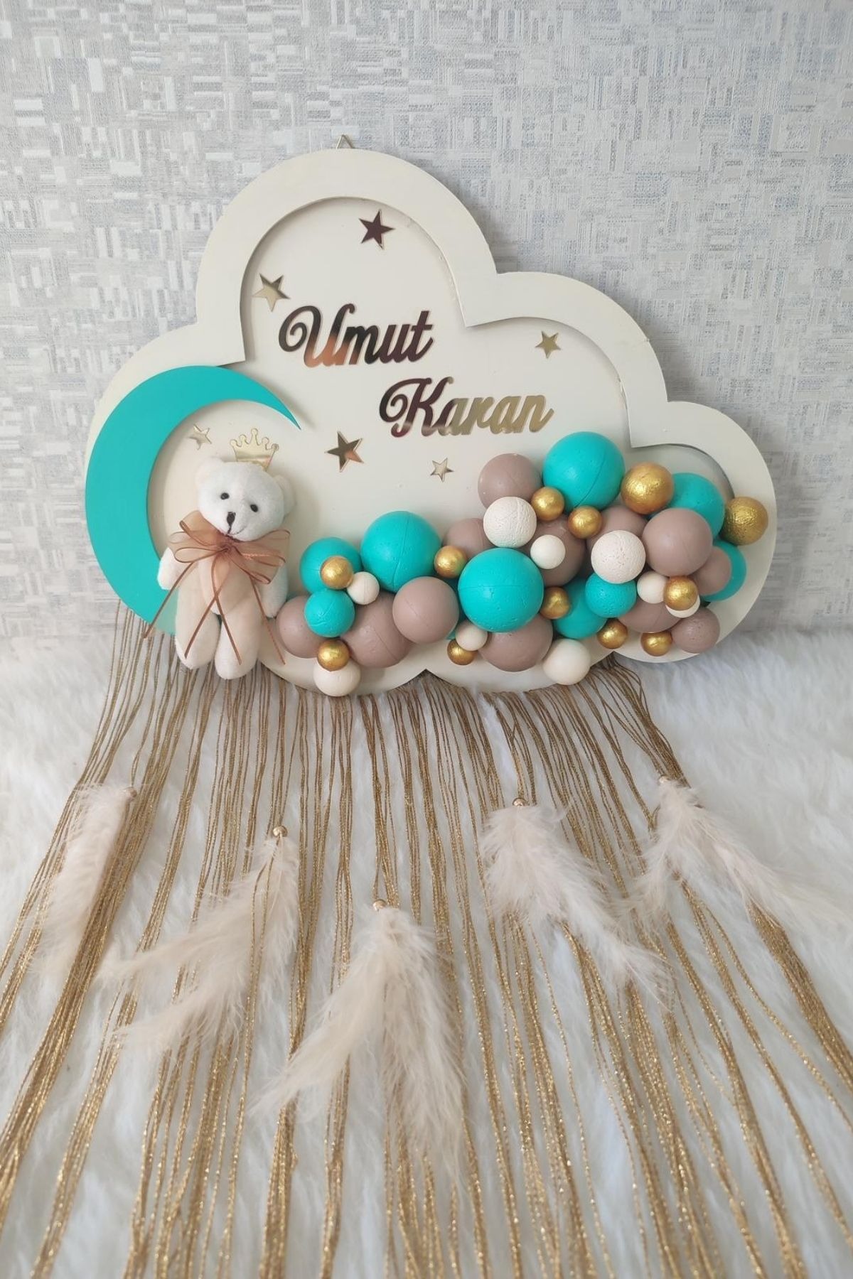  Bulut Bebek Kapı Süsü LED Işıklı | Erkek Bebek İsimli Pano