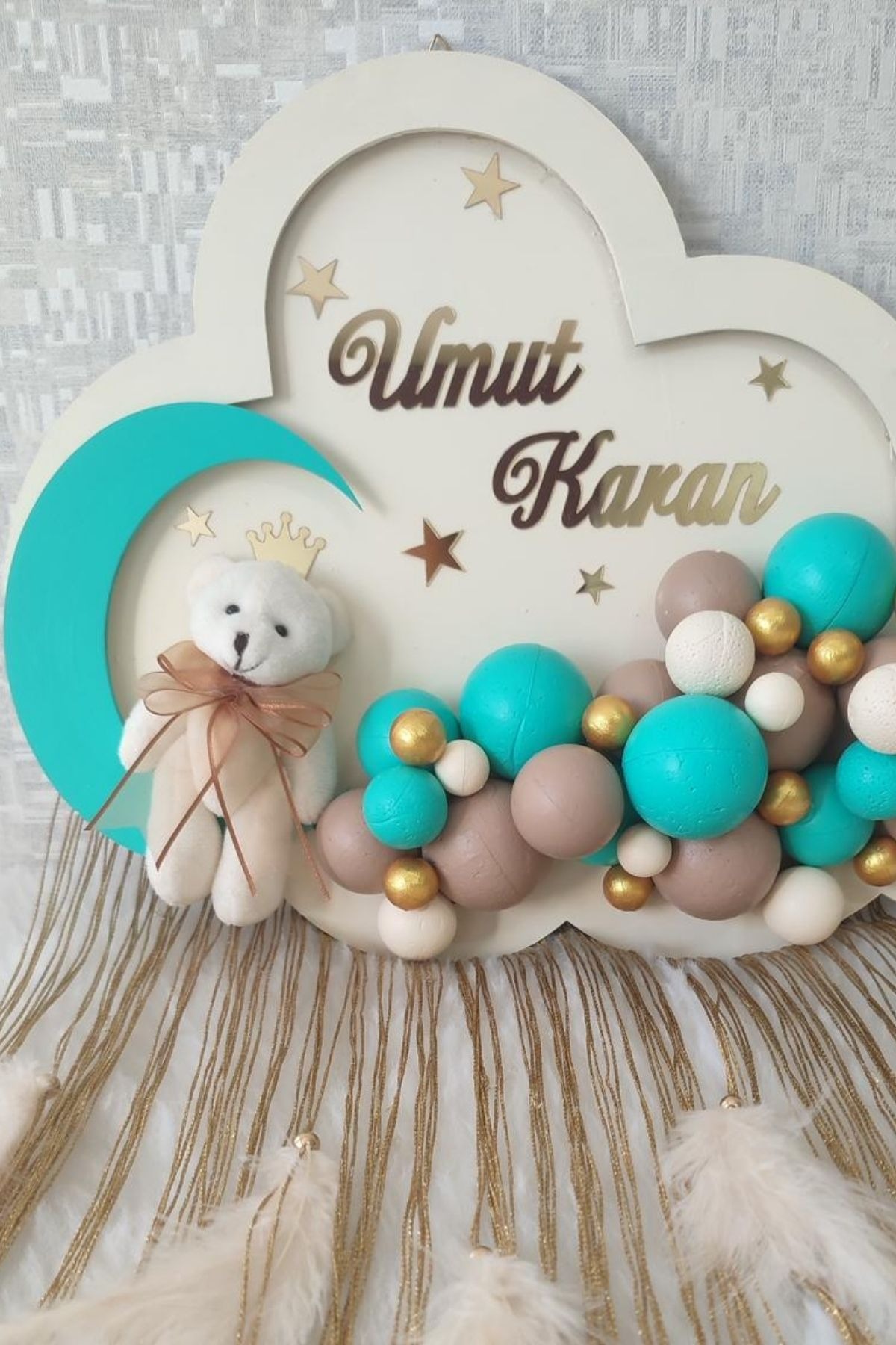  Bulut Bebek Kapı Süsü LED Işıklı | Erkek Bebek İsimli Pano