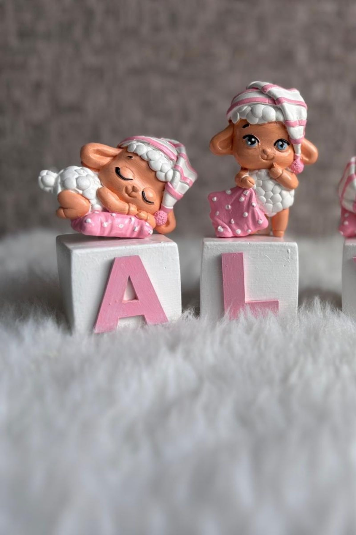 Kuzu Figürlü Harf Küp Set Pembe Konsept Bebek Odası 1 adet 