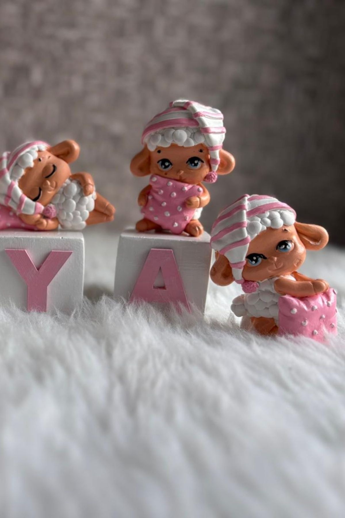 Kuzu Figürlü Harf Küp Set Pembe Konsept Bebek Odası 1 adet 