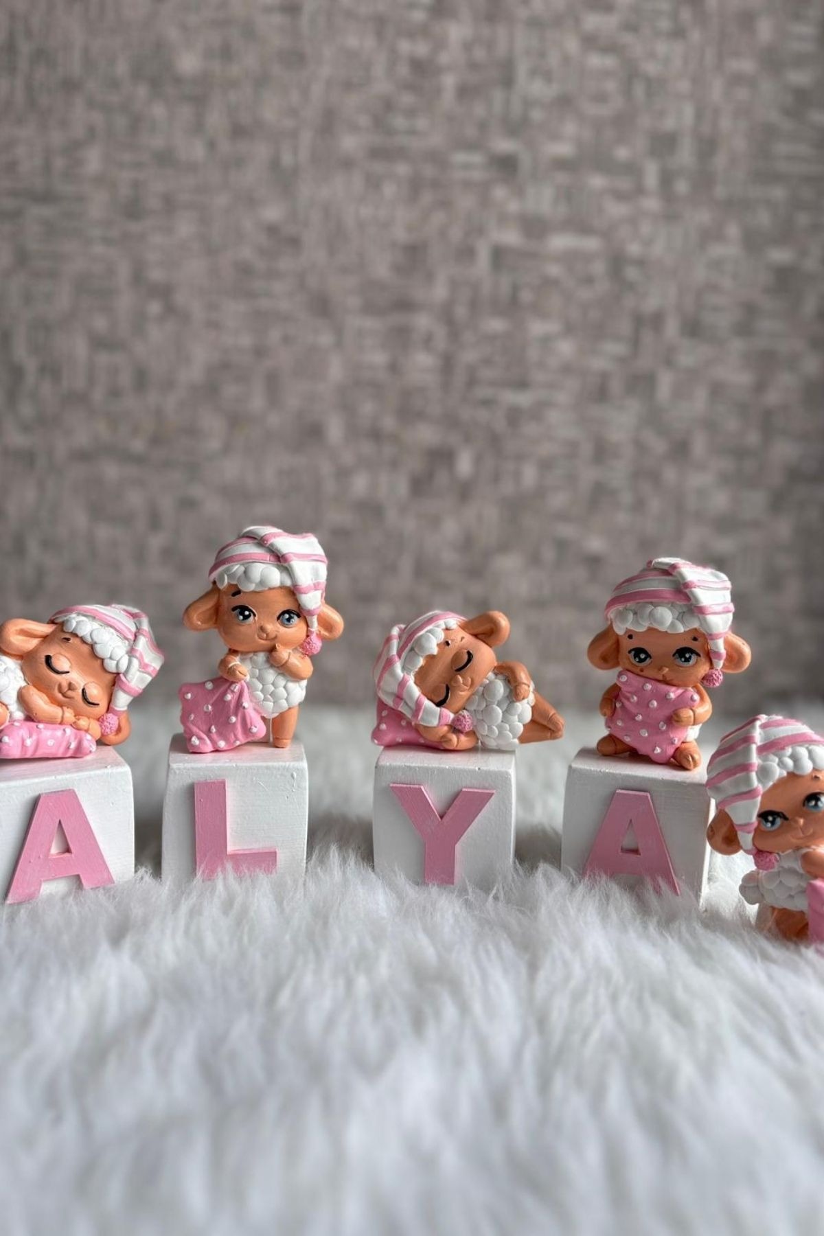 Kuzu Figürlü Harf Küp Set Pembe Konsept Bebek Odası 1 adet 