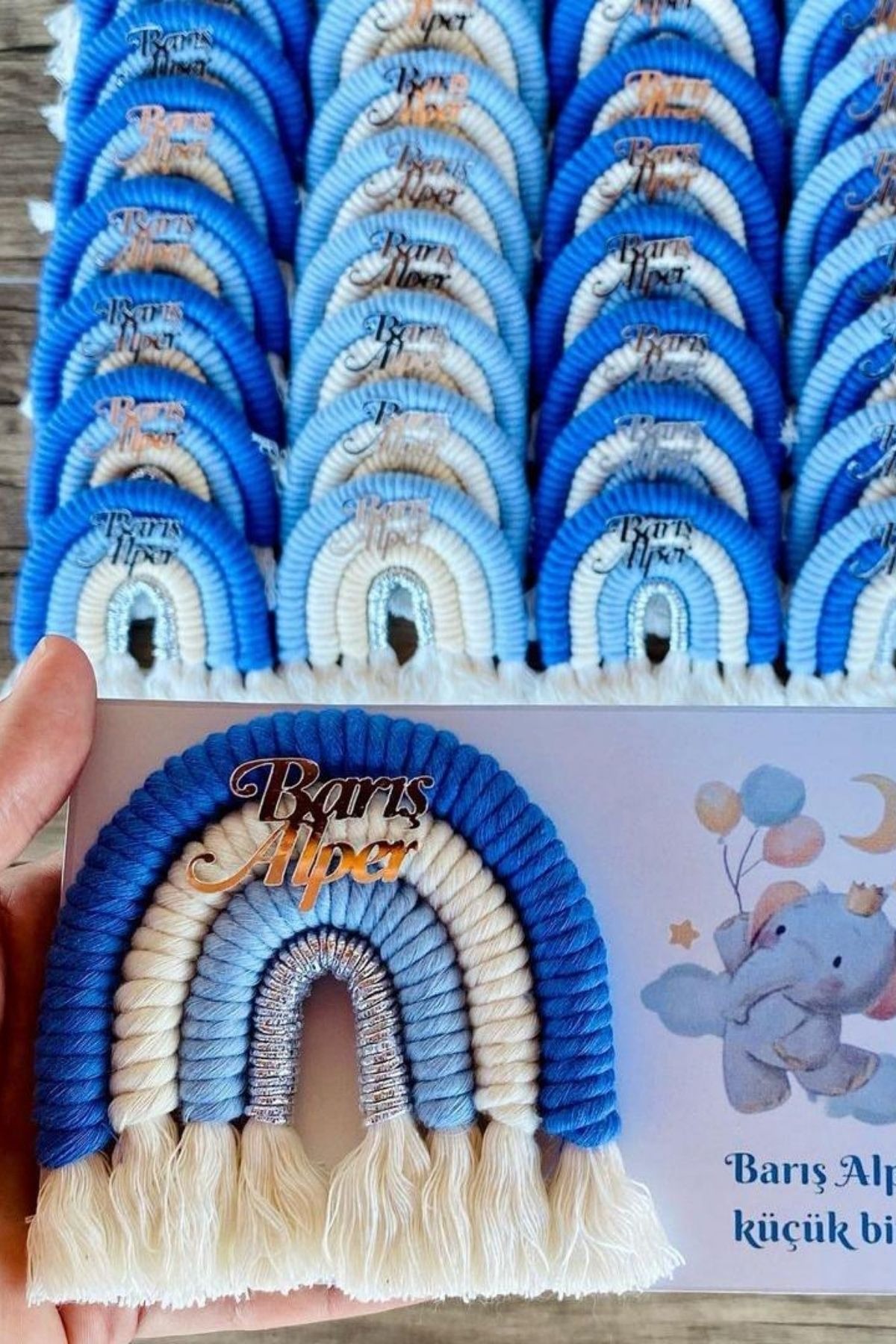  İsimli Makrome Gökkuşağı Magnet 20 Adet Erkek Bebek Hediyelik