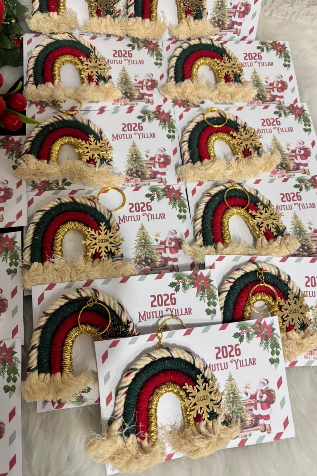 Makrome Gökkuşağı Anahtarlık 20 Adet Erkek Bebek Hediyelik Set