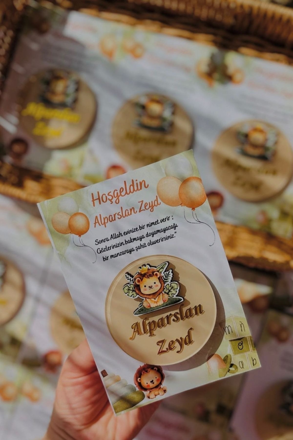 Aslan Figürlü Pleksi Magnet 20 Adet Kartlı Erkek Bebek Hediyelik Set
