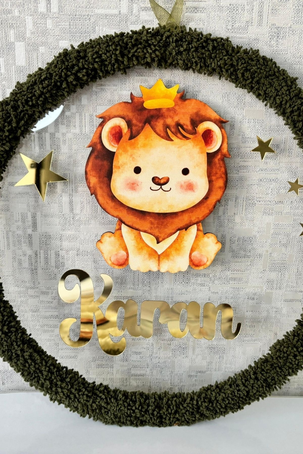 İsimli Pleksi Kapı Süsü Aslan Figürlü Bebek Odası Kapı Panosu