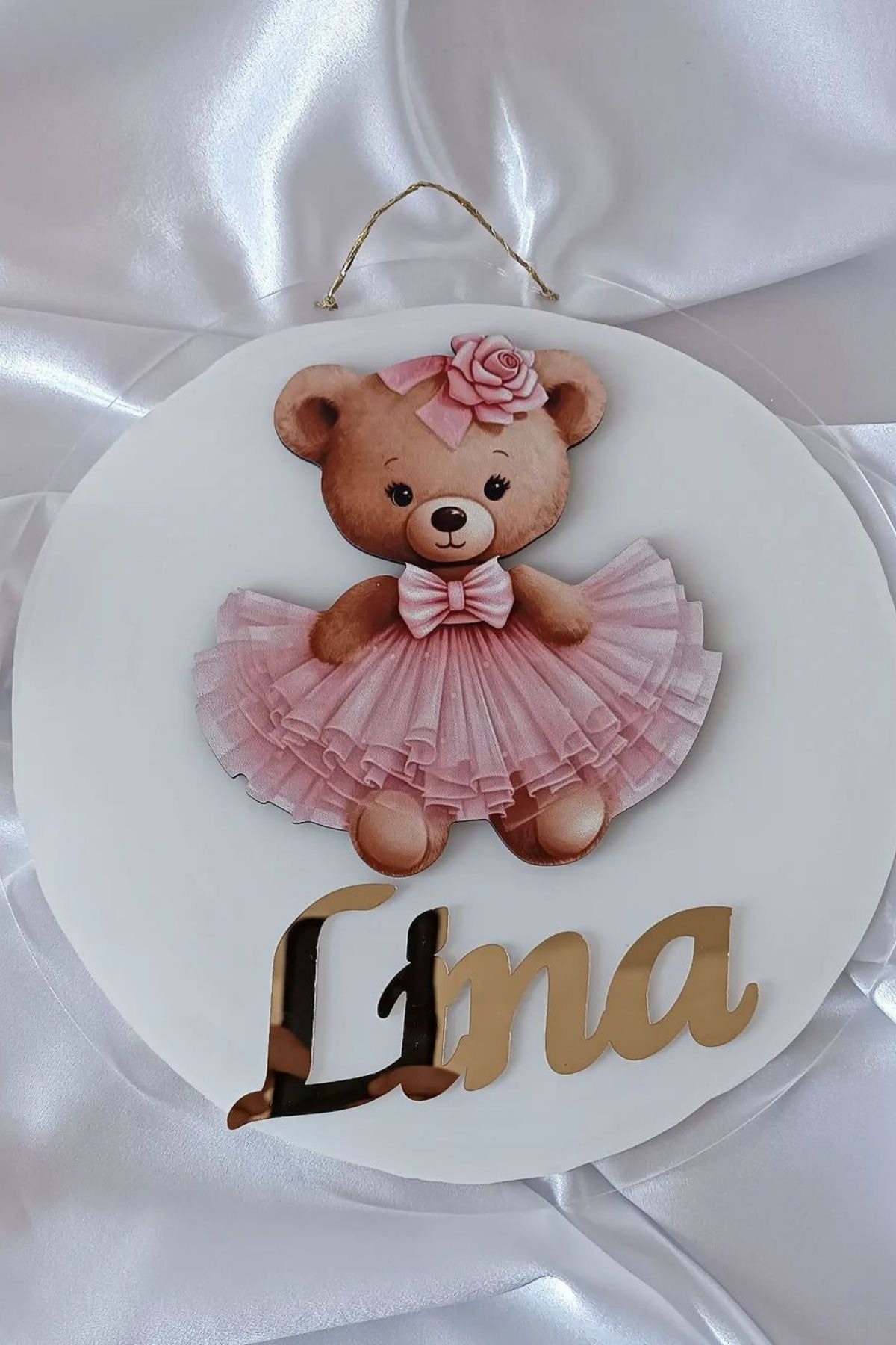 İsimli Pleksi Kapı Süsü ve 20 Adet Magnet Seti Pembe Ayıcıklı Bebek Hediyelik