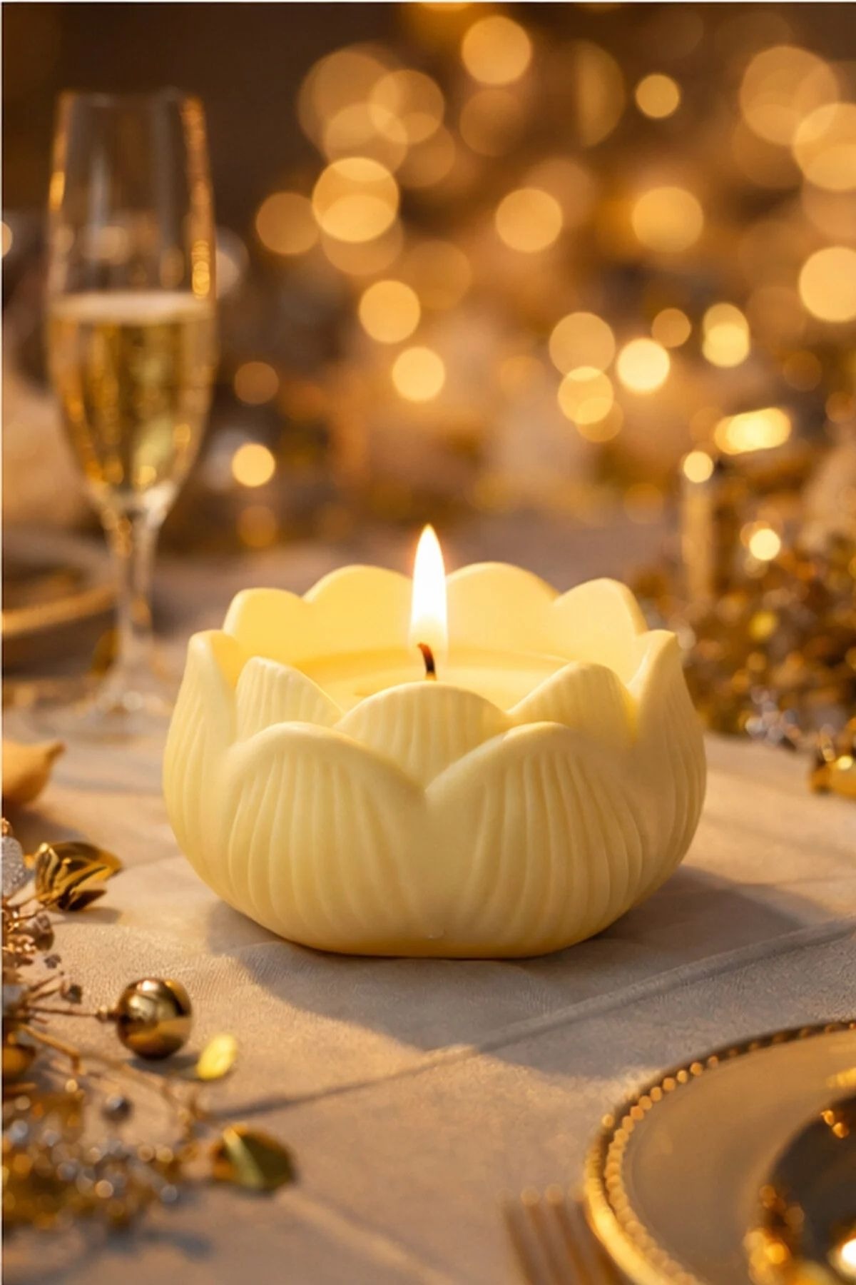 Sarı Lotus Mum – Dekoratif Çiçek Mum Tekli (1 Adet)