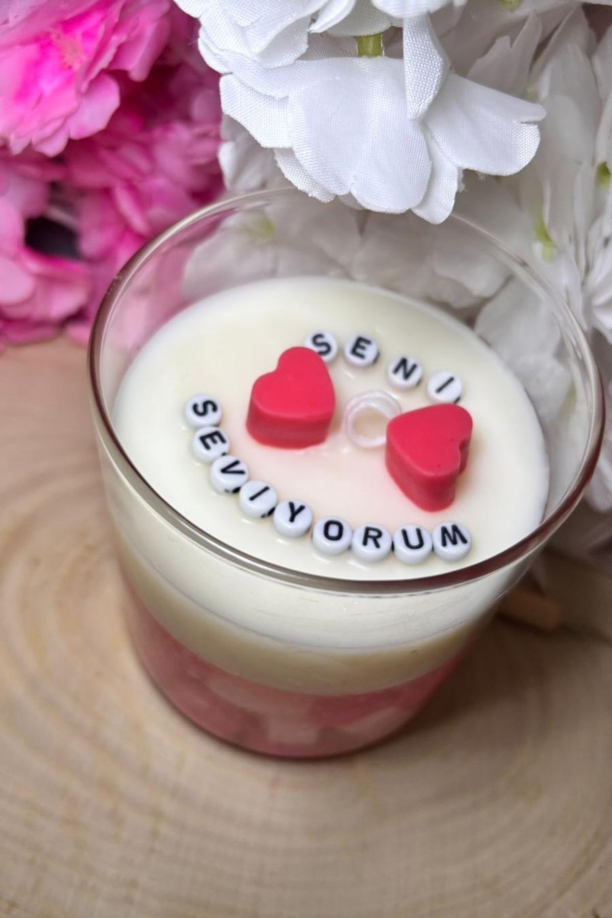 Altı Jel Mum Üstü Soya Mum Bardak – Kalpli Tasarım FRUTTİ Kokulu (El Yapımı)
