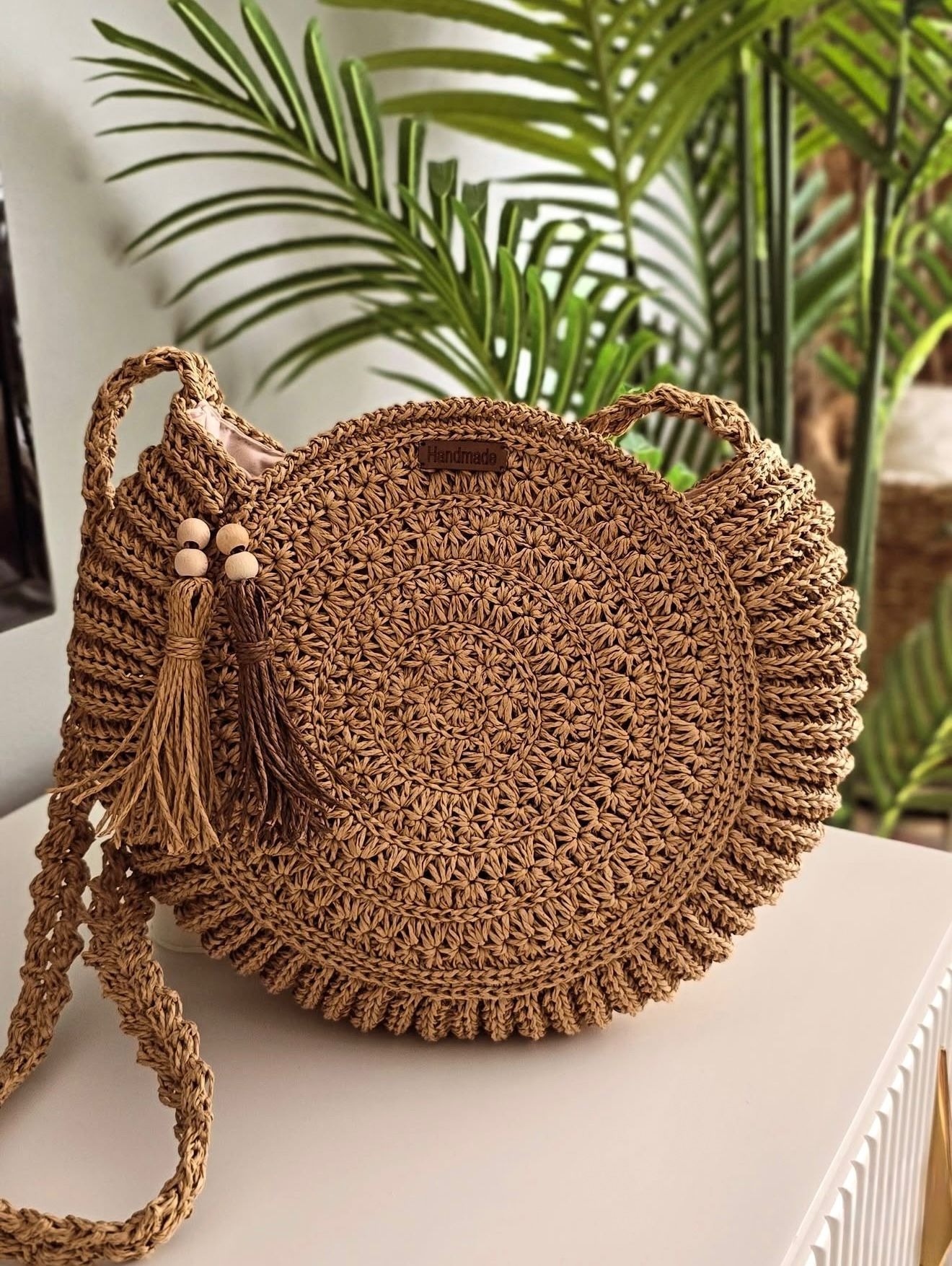 Hasır Örgü Omuz Çantası – Kişiye Özel El Yapımı Yuvarlak Kadın Çanta