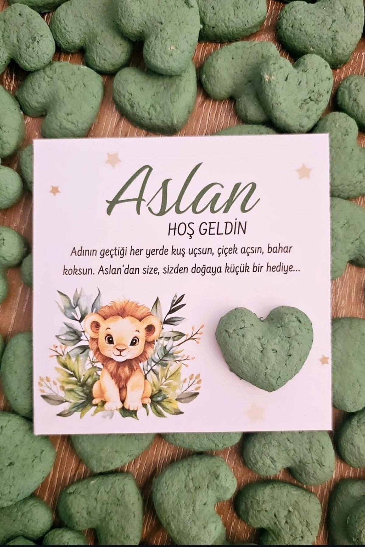 Aslan Temalı Sihirli Tohum Kartı – Kişiye Özel Doğum / 1 Yaş Hediyelik (25 Adet)