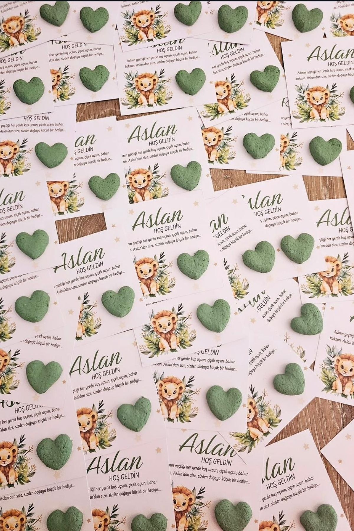 Aslan Temalı Sihirli Tohum Kartı – Kişiye Özel Doğum / 1 Yaş Hediyelik (25 Adet)