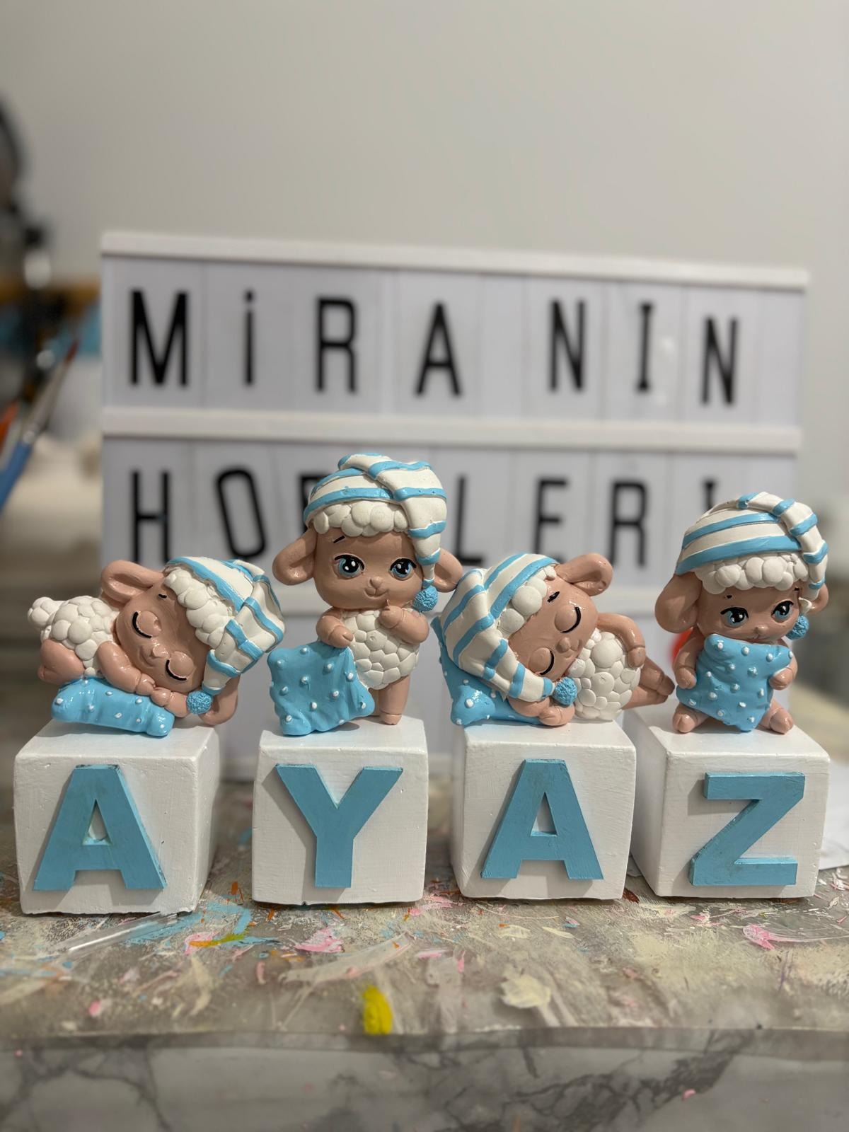  Erkek Bebek Kuzu Figür Set | Mavi Konsept Dekor 1 Adet