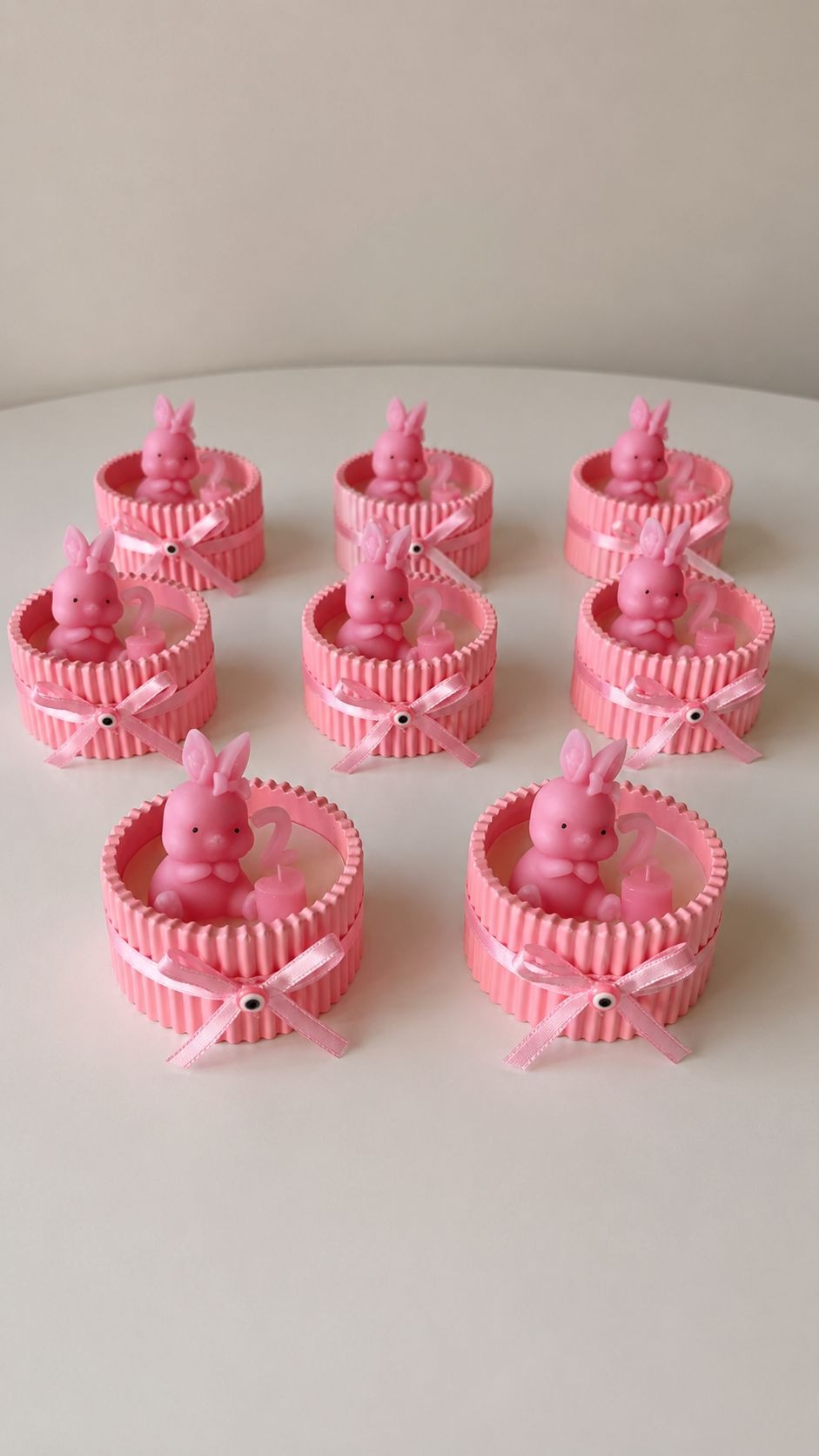 Tavşan Figürlü Pembe Soya Mum Hediyelik – Doğum Günü & Baby Shower Konsepti 20 Adet 