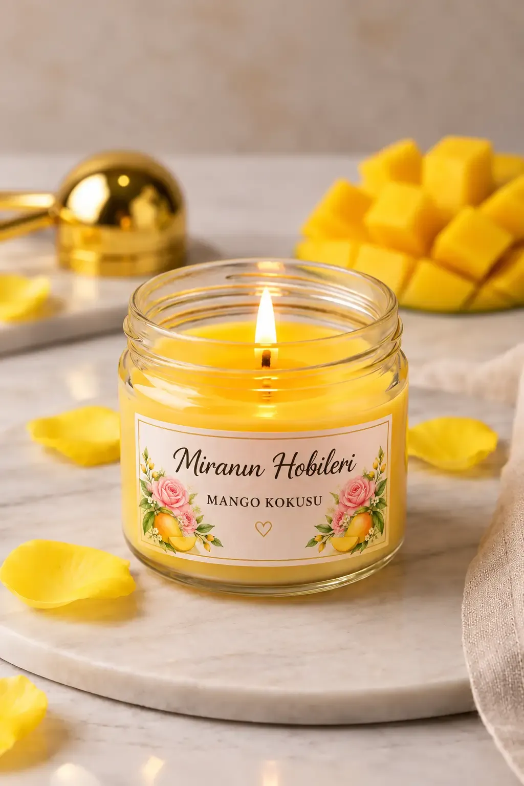330 cc Mango Kokulu Kavanoz Mum – Parafin İçerikli Kişiye Özel Cam Mum