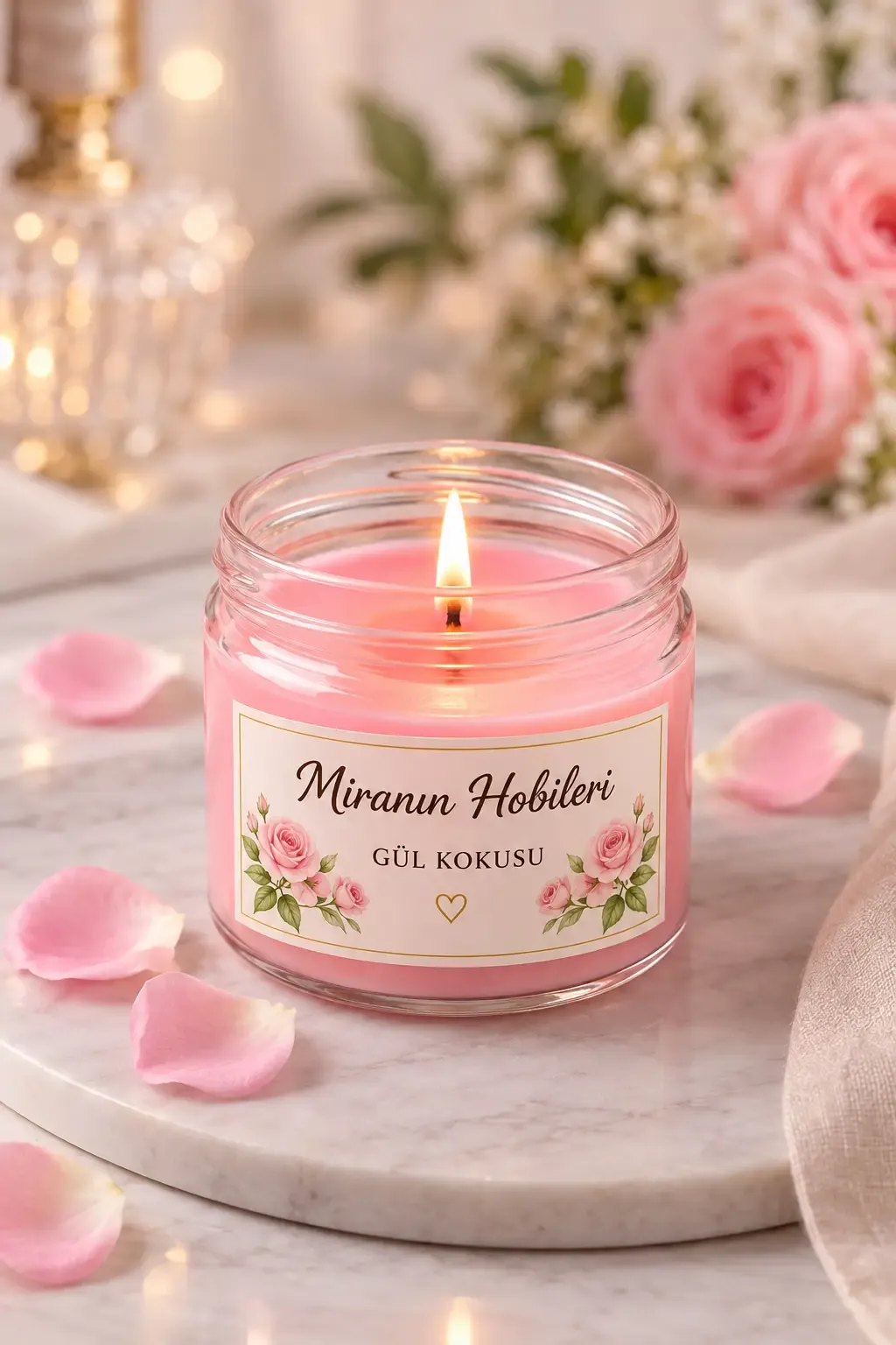 330 cc Gül Kokulu Kavanoz Mum – Parafin İçerikli Cam Mum