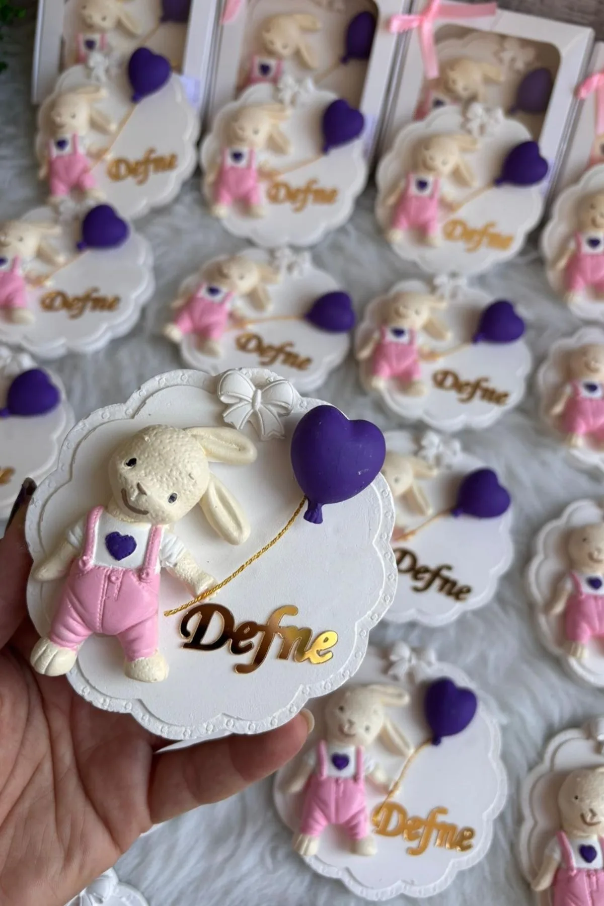 Tavşan Figürlü Magnet Hediyelik | İsimli Kız Bebek Baby Shower & Doğum Magnet 20 Adet 